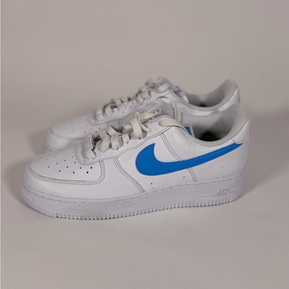 NWOT  NIKE AIR FORCE 1 '07 Women – White/University Blue-white-volt - Picture 6 of 8